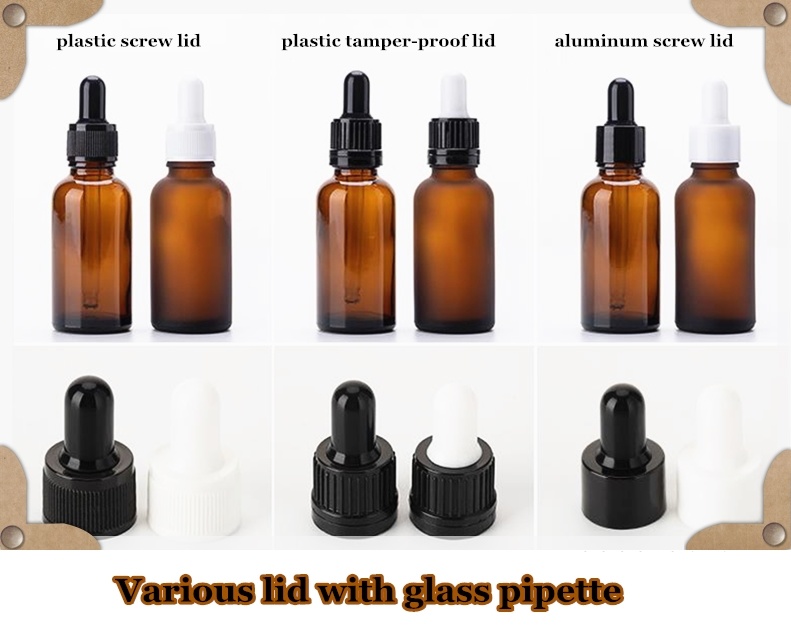 Matte Amber 15ml Glass Dropper Bottle with Silver Gold Black Pipette