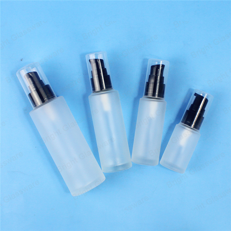 Wholesale 30ml 50ml 100ml Frosted Glass Lotion Bottle with Black Pump
