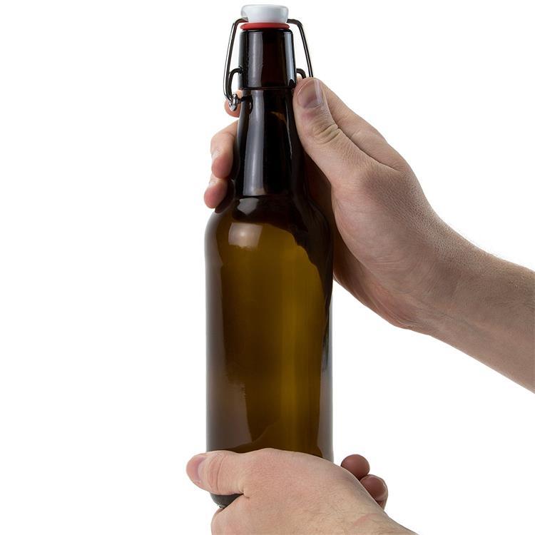 Home Brewing Glass Beer Bottle with Easy Wire Swing Cap Airtight Rubber Seal Amber 16 Oz