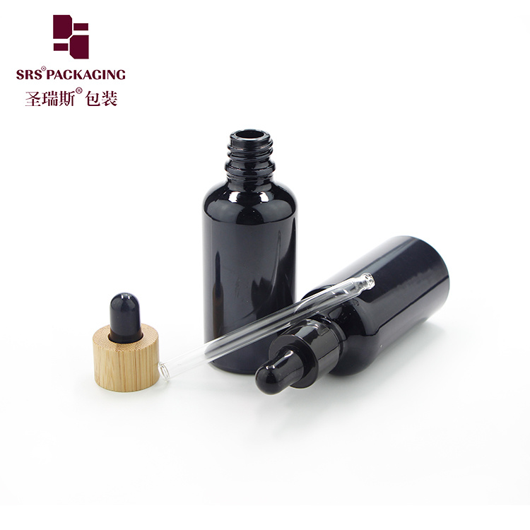 Black Glossy Glass Essential Oil Bottle 50 Ml with Dropper