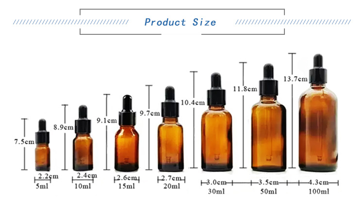 50ml 100ml Amber Essential Oil Perfume Glass Dropper Bottle with Child-Proof Cap