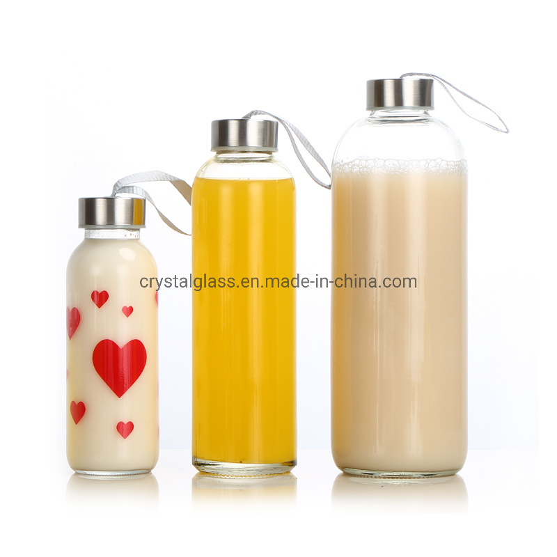 300ml 375ml Glass Water Bottle with Stainless Steel Cap Promotion Bottle