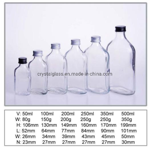 50ml 100ml 200ml 250ml 350ml 500ml Transparent Hot Sale Flat Wine Glass Bottle with Aluminium Cap