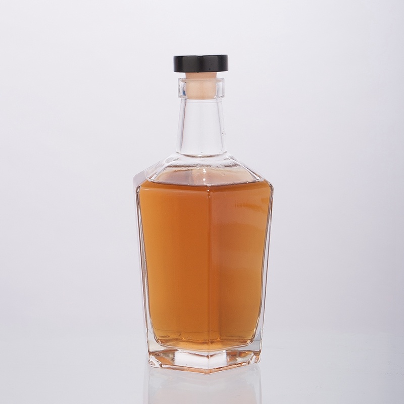 750ml Hexagon Glass Bottle with Cork for Vodka Whiskey