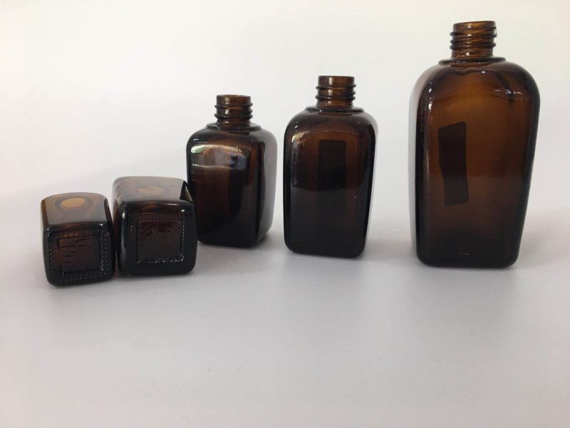 Empty Glass Aromatherapy Bottle Square Amber Essential Oils Bottle
