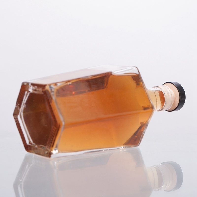 750ml Hexagon Glass Bottle with Cork for Vodka Whiskey