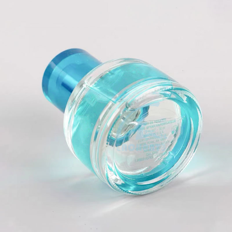 Transparent Blue Curved Glass Spray Bottle Cosmetic Perfume Empty Bottle