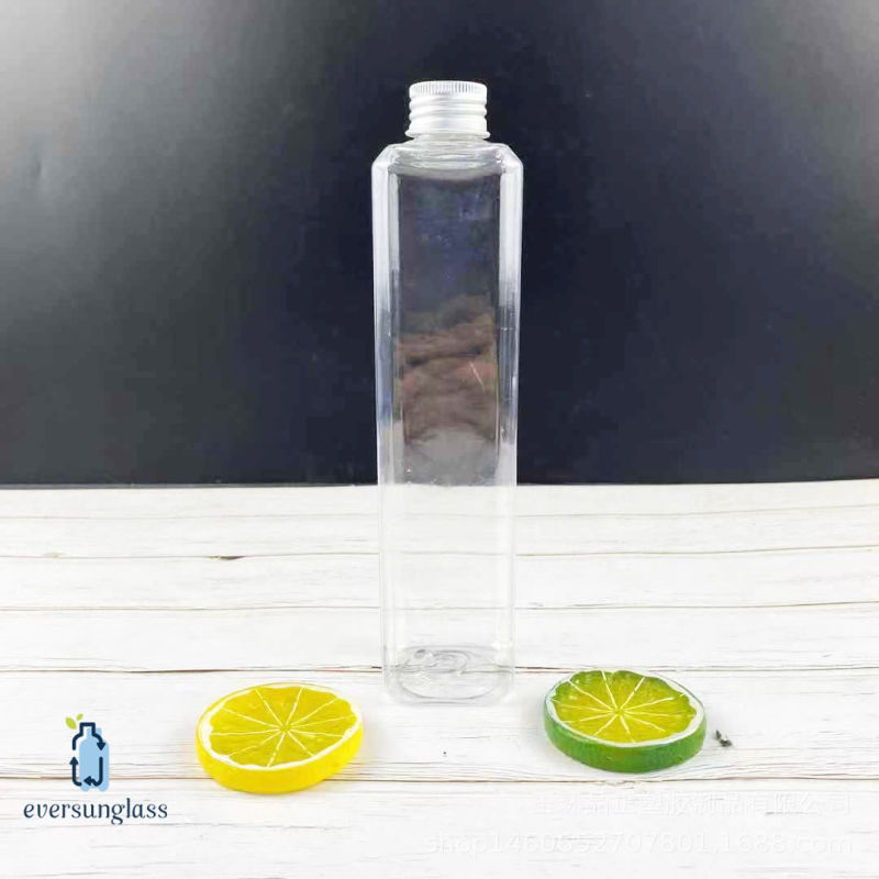 350ml Long Square Small Mouth Beverage Transparent Plastic Bottle