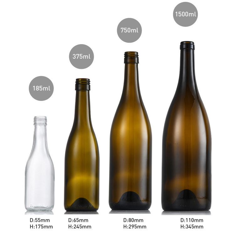 Factory Sale Empty Amber 187ml 375ml 750ml 1500ml Champagne Beer Brandy Glass Wine Bottle