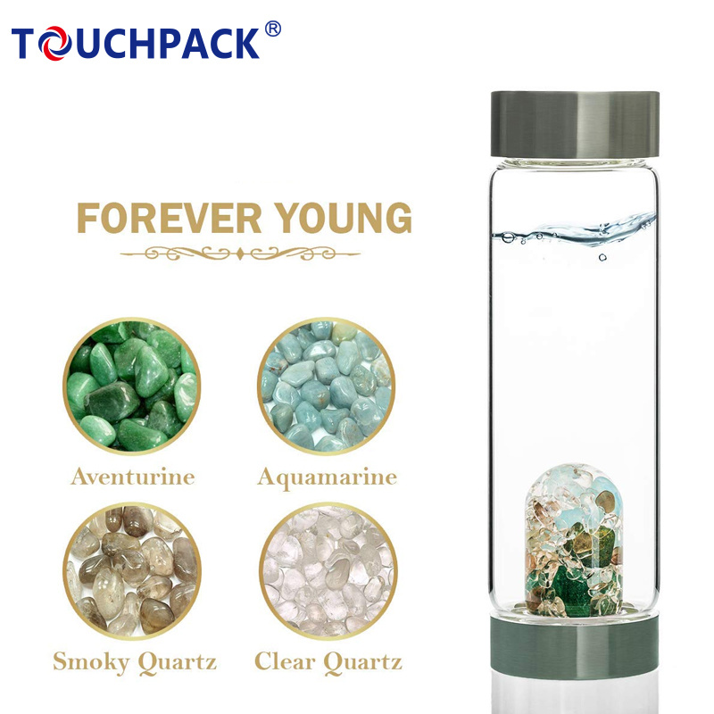Quartz Crystals Water Bottle Includes with Protective Sleeve and Removable Crystal