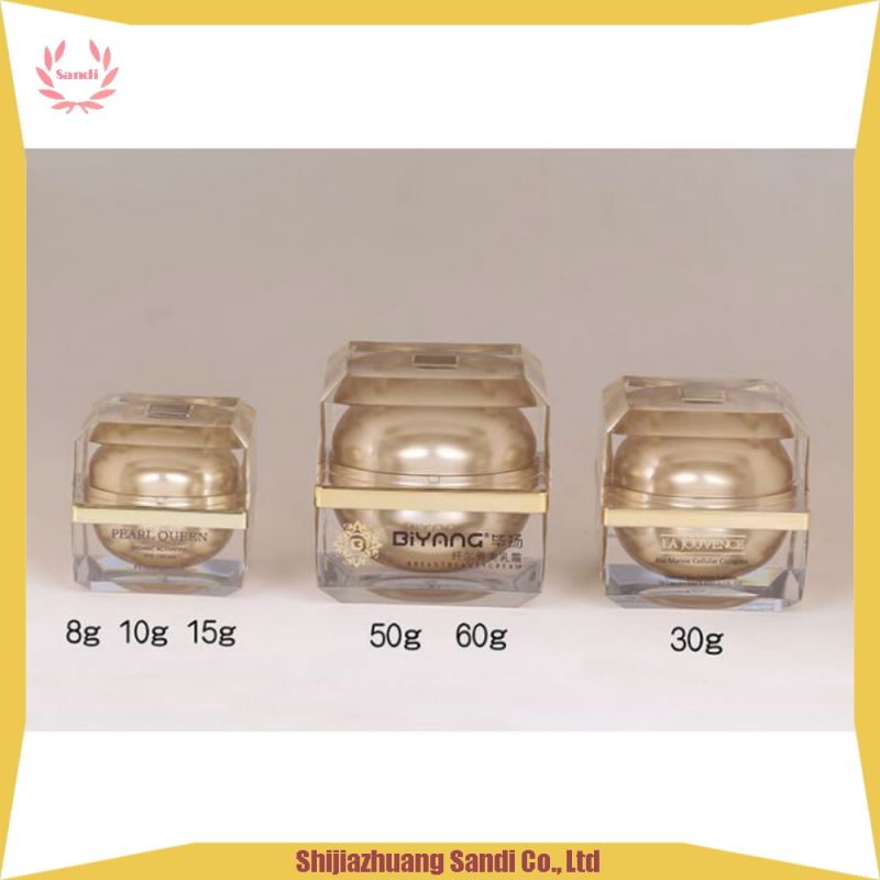 Gold Square Cosmetic Acrylic Cream Empty Container - Golden Empty Jar and Bottle