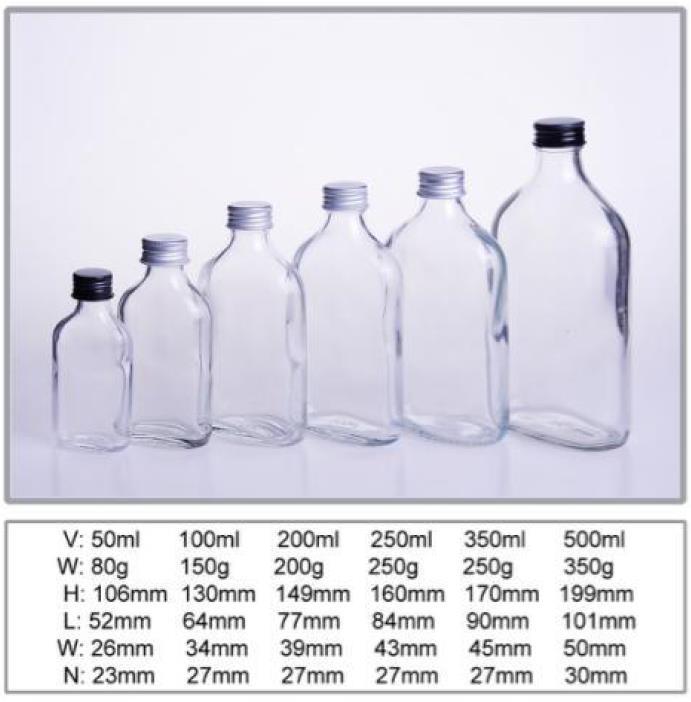 350ml 500ml Flat Shape Flask Liquor Glass Bottle