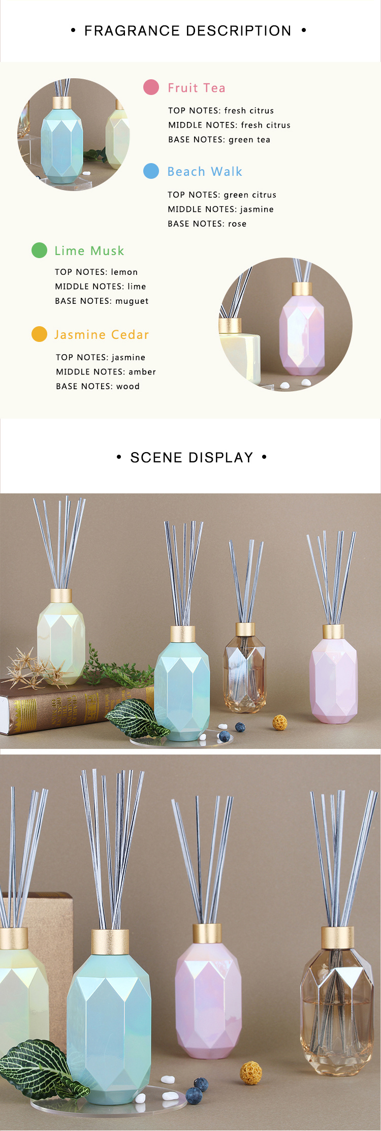 Wholesale Aroma Diffuser 180ml Color Bottle with Fiber Stick Birthday Gift