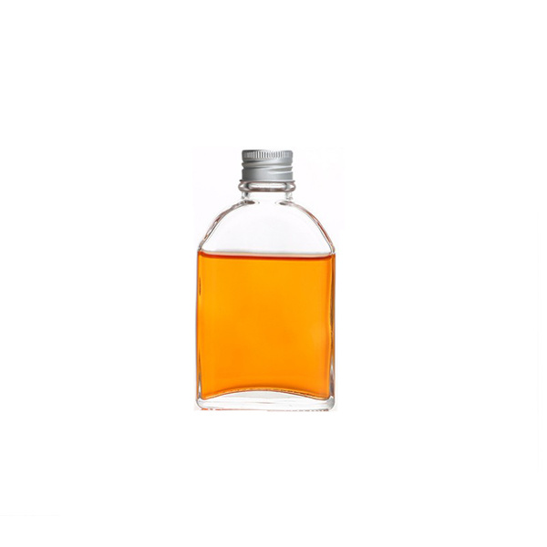 Flat 250ml Empty Water Beverage Juice Coffee Whiskey Glass Bottle with Metal Cap