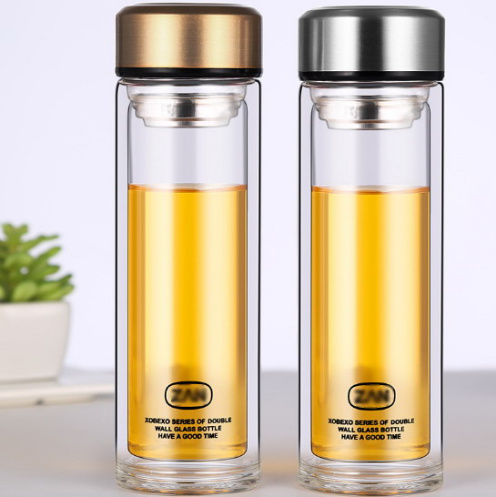 Borosilicate Double Wall Glass Water Bottle with Tea Infuser Hot Drinking Bottle 350ml/500ml