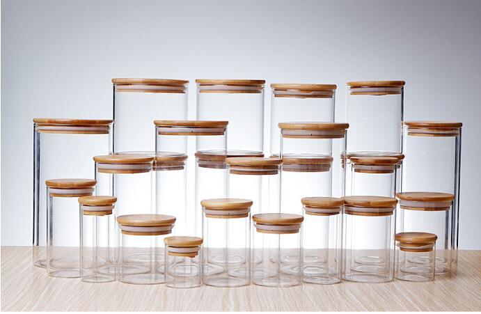 High Borosilicate Glass Airtight Canister Storage Jar Bamboo Lid Jar Candy Glass Jar