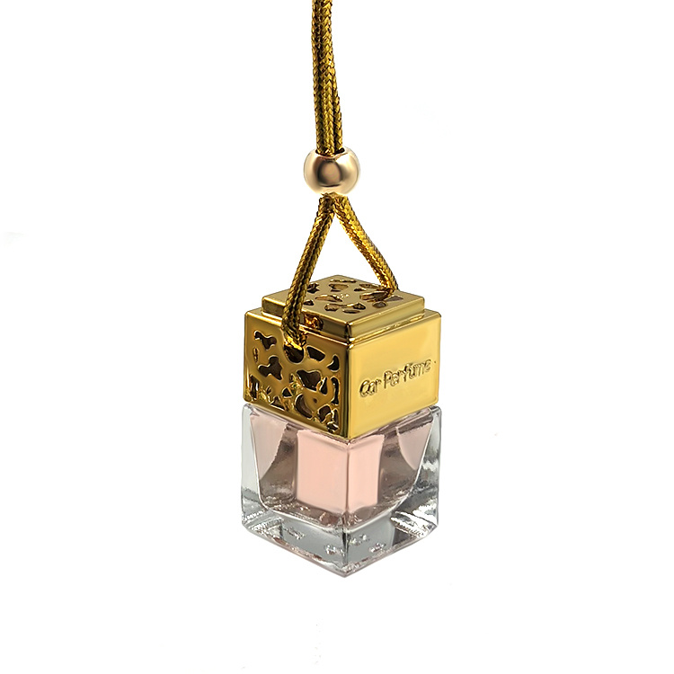 Gold Color and Square 6ml Empty Hanging Car Diffuser Glass Bottle