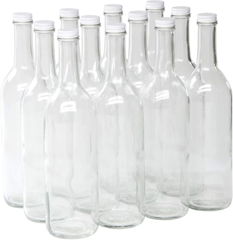 750ml Clear Glass Bordeaux Wine Bottle Flat-Bottomed Screw-Top Finish (White Metal Lids)