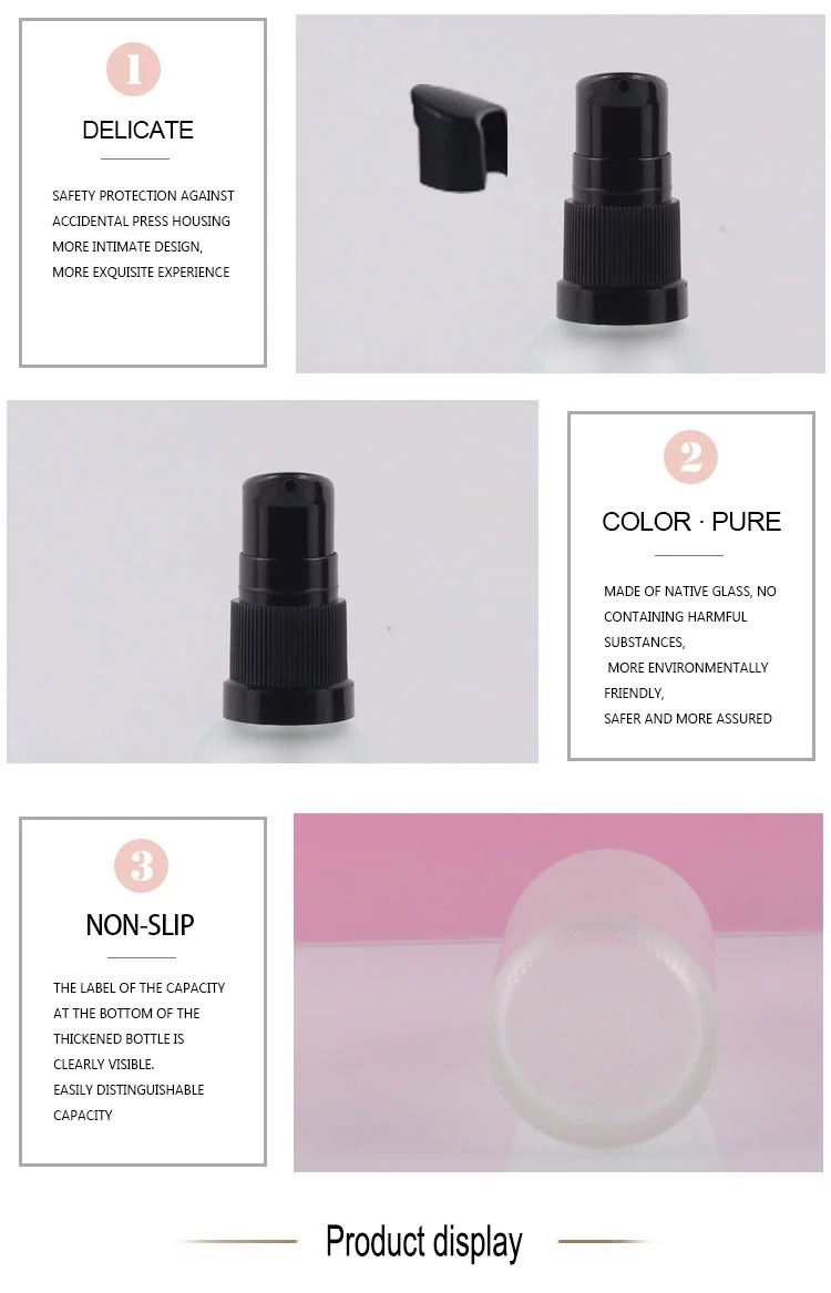 Newest Frosted 10ml 60ml Glass Pump Bottle for Essential Oil