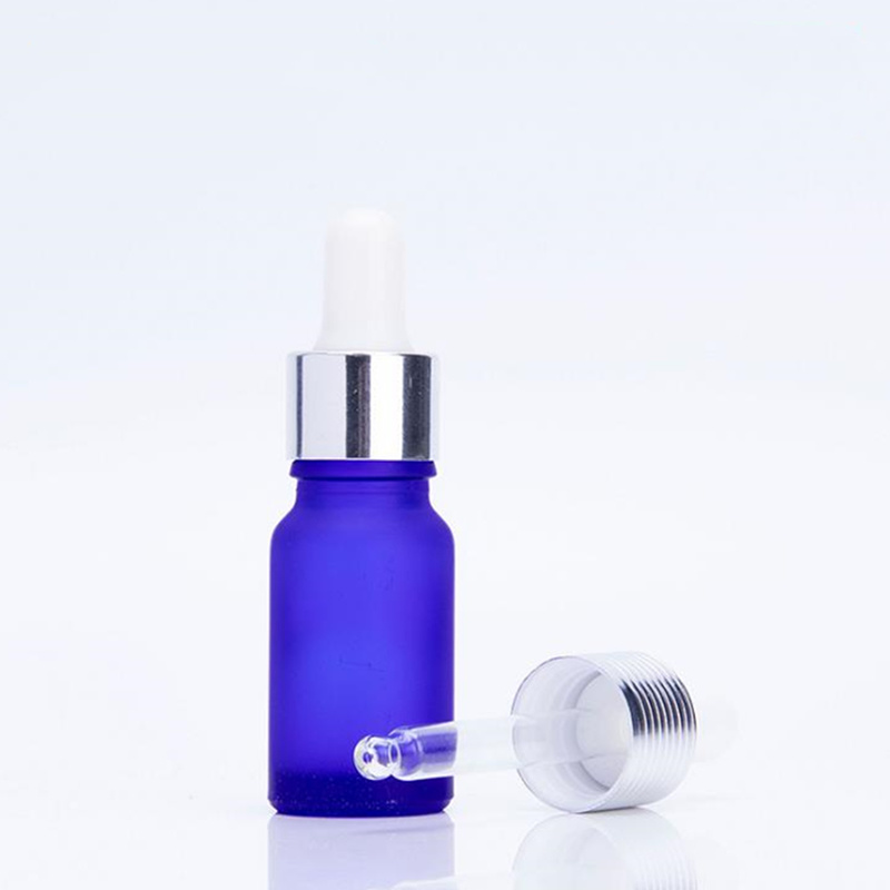 Colorful 10ml Frosted Blue Glass Bottle with Glass Pipette