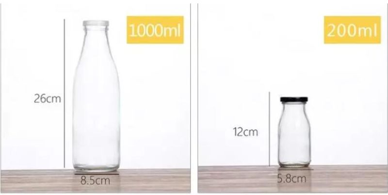 Empty Milk, Juice, Beverage Packaging Glass Bottle with Metal Cap