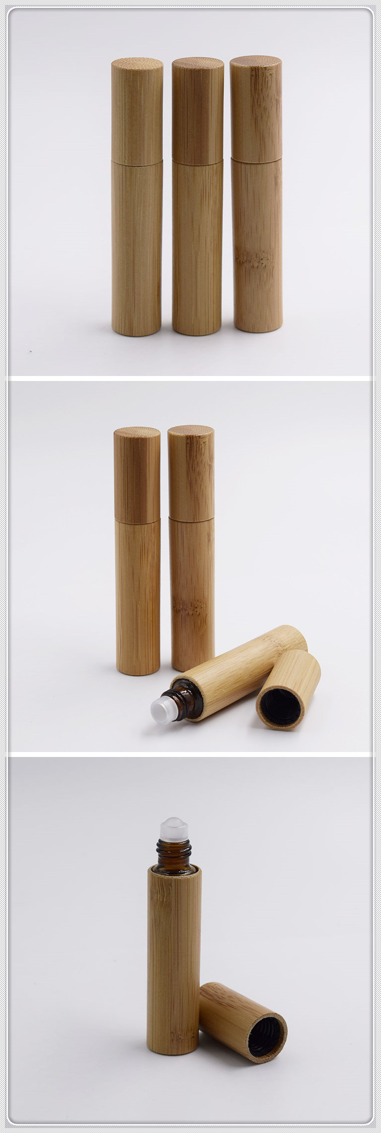 Bamboo Cosmetic Roll on Bottle Glass Massage Oil Bottle