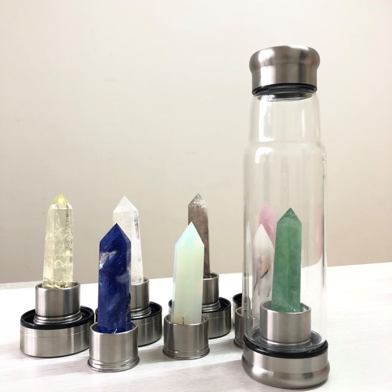 Luxury Private Label 500ml 550ml Elixir Quartz Crystal Wand Gemstone Glass Water Bottle