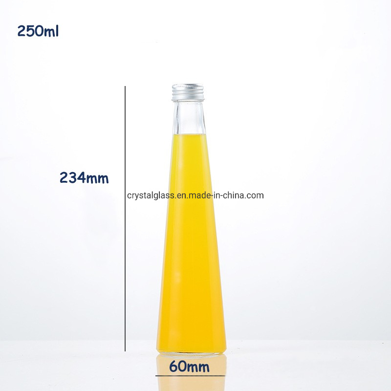 Cone Shape Juice Glass Bottle with Lid 250ml 330ml