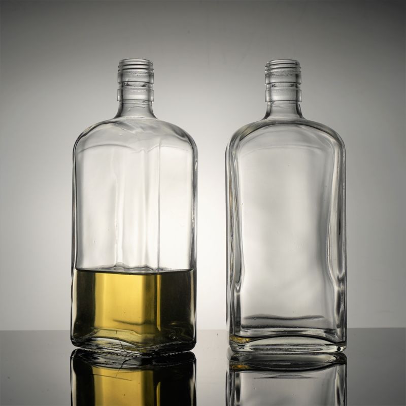 750ml Flat Square Clear Glass Whisky Bottle