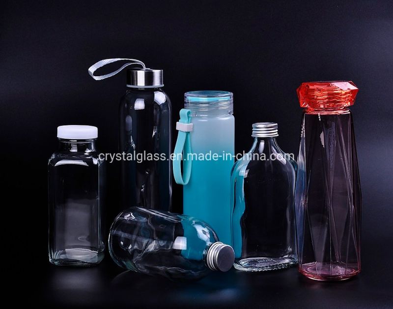 Fruit Juice Ice Tea Square Glass Bottle with Metal Lids 350ml 330ml