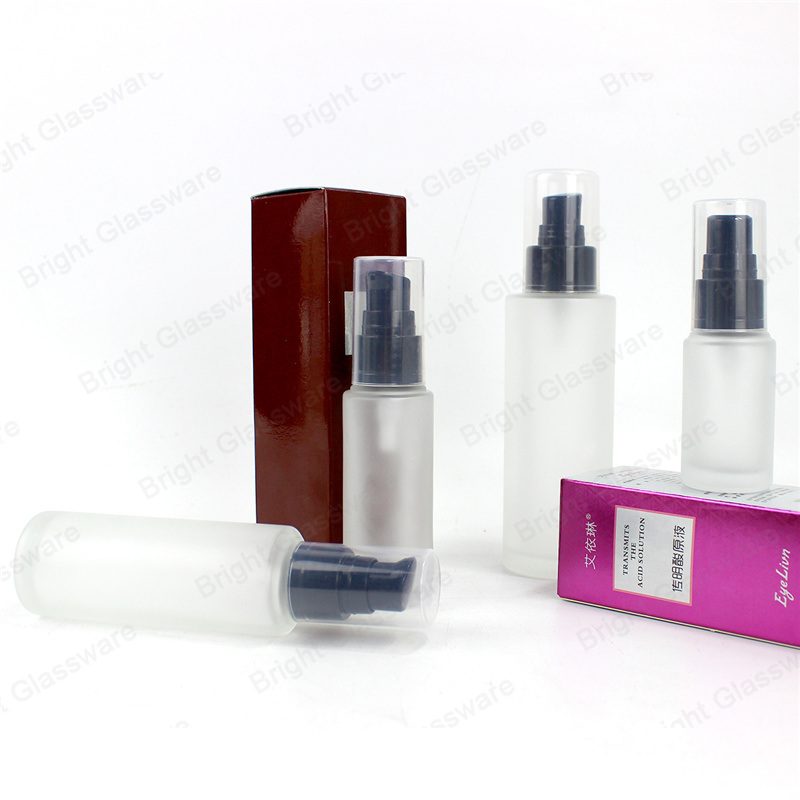 Wholesale 30ml 50ml 100ml Frosted Glass Lotion Bottle with Black Pump