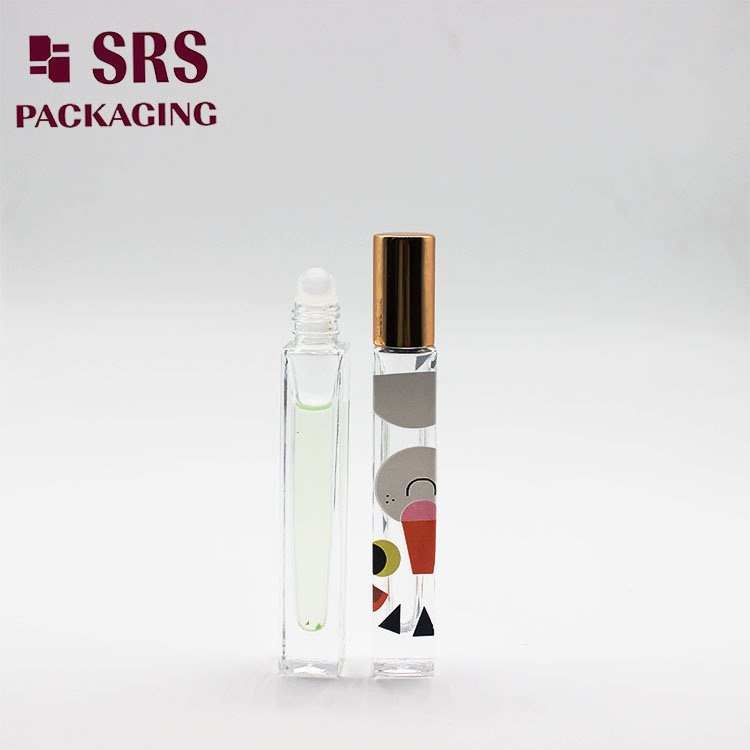 Square Shape 10ml Thick Glass Roller Ball Packaging Cosmetic Bottle