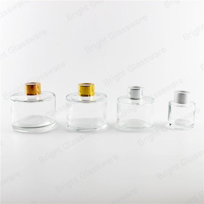 Wholesale 100ml 200ml Round Clear Diffuser Glass Bottle with Gold Cap and Stick