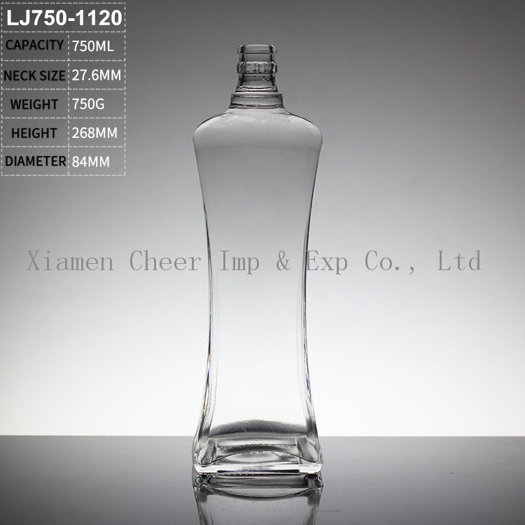 750ml Square Glass Liquor Bottle with Embossed Stripe