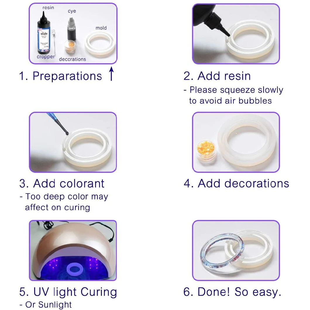 Alida UV Resin Epoxy UV Glue Bottle Transparent Solar Cure Sunlight Activated Thin Resin for Craft