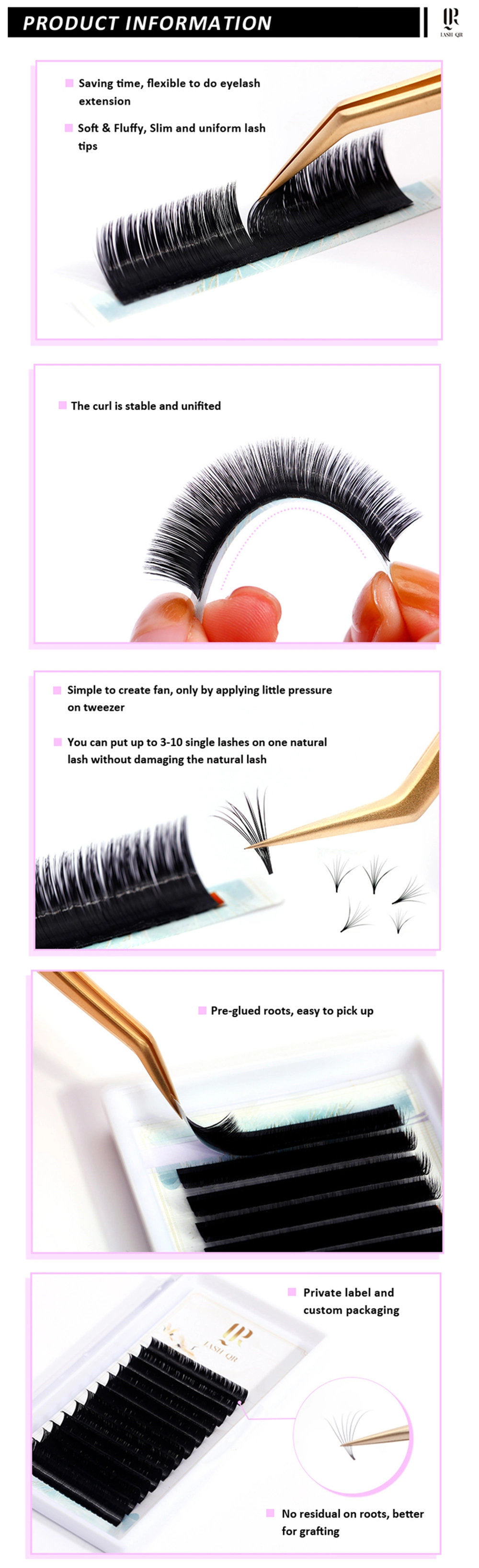 Best Quality Professional Self Adhesive Mix Length False Faux Mink Bloom Easy Fan Lashes Eyelash Extensions