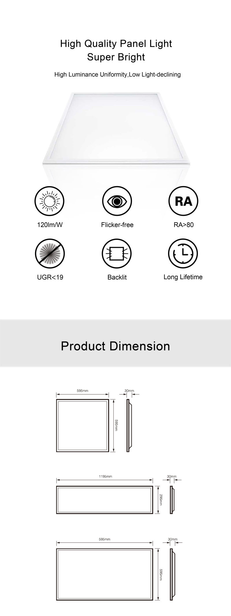 30~36W 3600lm/W 595*595 Office Hospital Supermarket Surface Mounting LED Panel Light