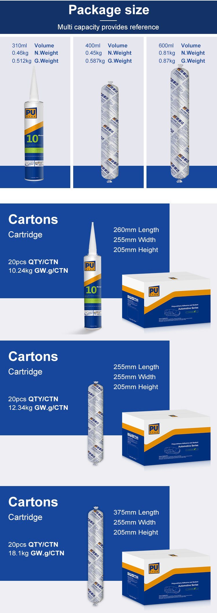 Pustar Polyurethane Windscreen Sealant for Auto Glass Bonding