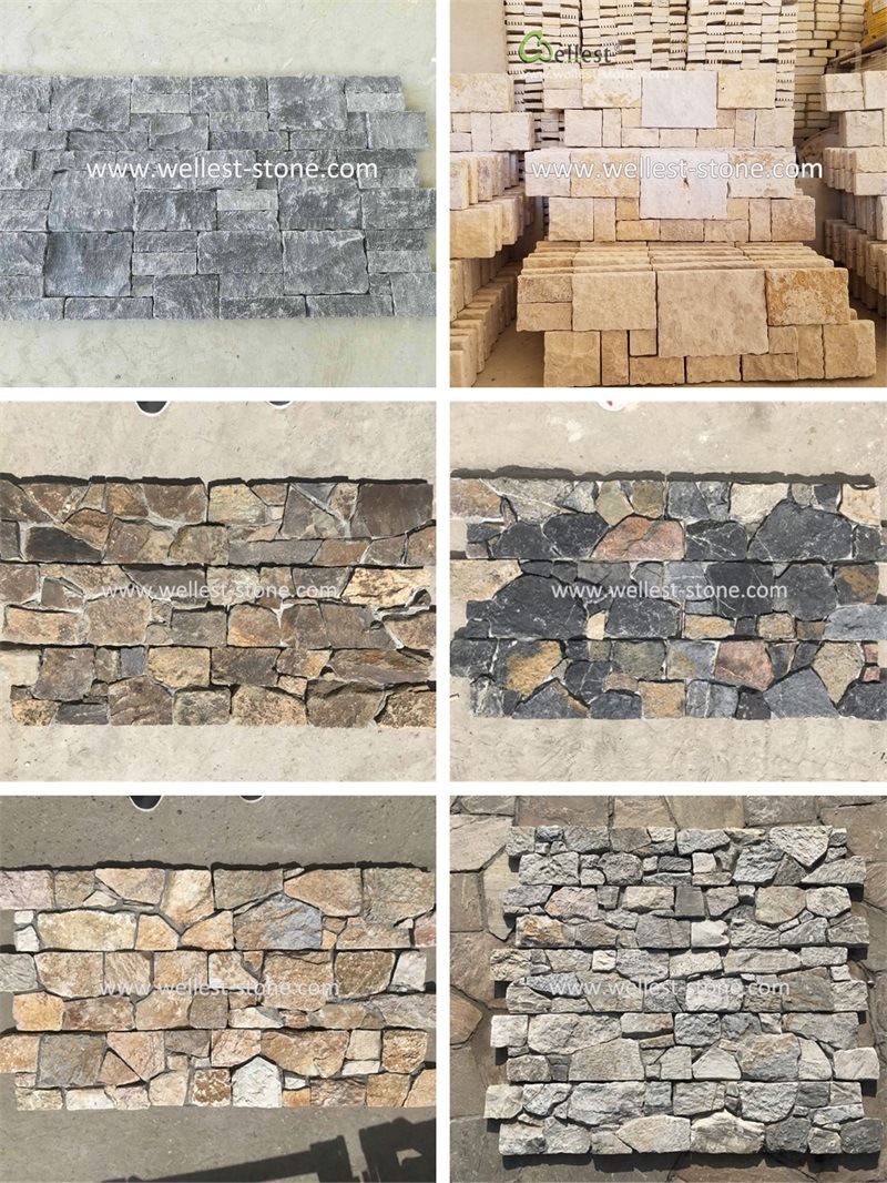 Natural Sunny Slate Cement Glued Culture Stone, Ledgestone Panel