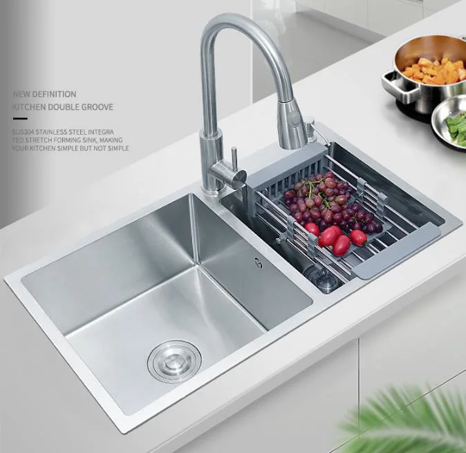 Sink Manufacturer 304 Stainless Steel Sink Kitchen Dish Basin Thickened Handmade Sink with Faucet