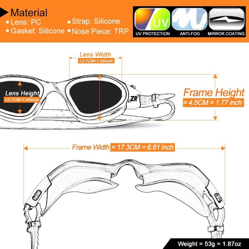 Popular Professional Polarized Blue Silicone Adult Swim Goggles