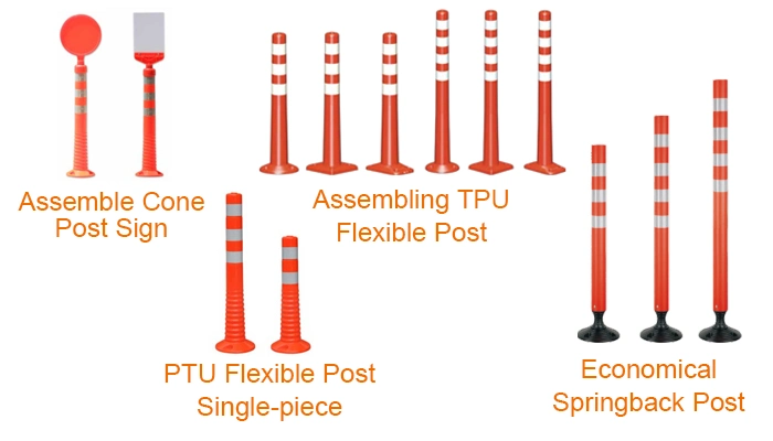 Single Piece Orange PU Plastic Flexible Delineator Post