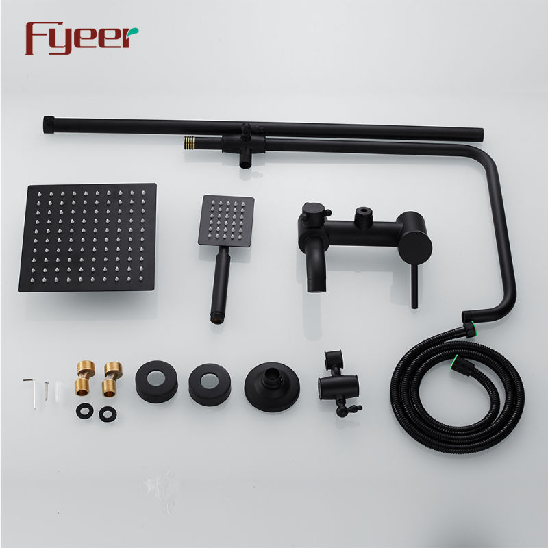 Fyeer Black Shower Faucet Set with 8 Inch Shower Head