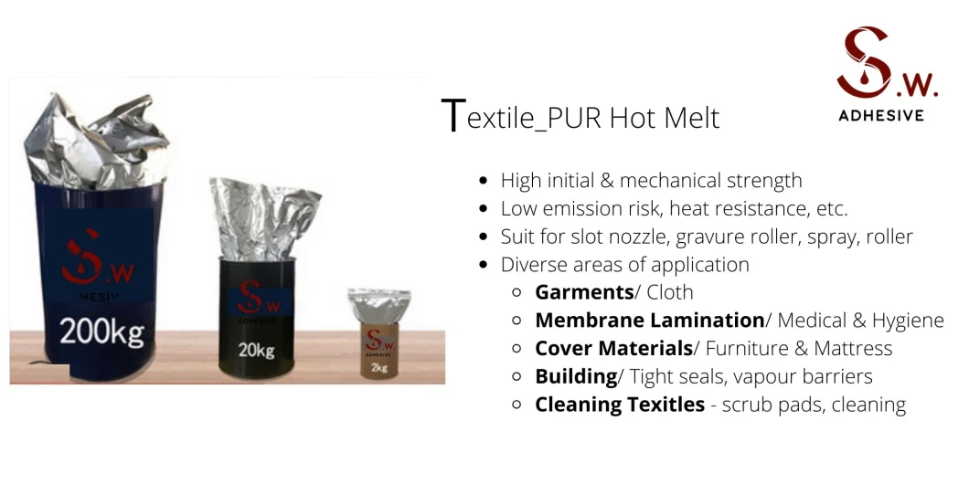 Premium PUR Hot Melt Adhesive/ Hot Melt Glue for Textile or Garments.