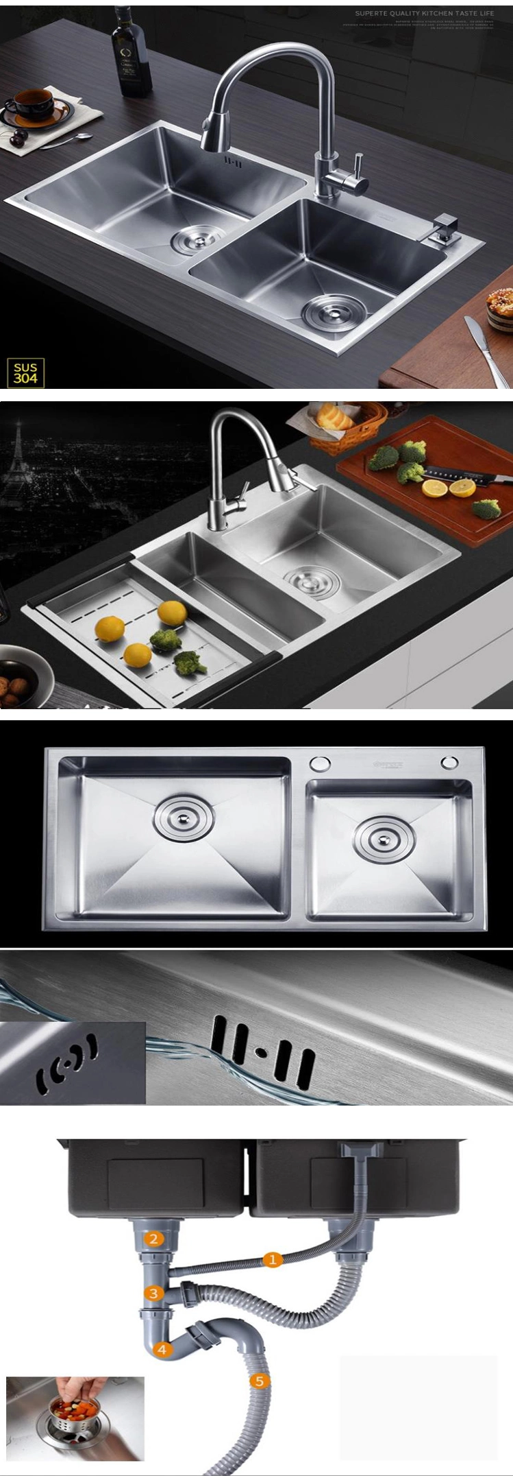 Custom 304 Stainless Steel Kitchen Bathroom Hand-Made Sink Press Sink Single Bowl Sink