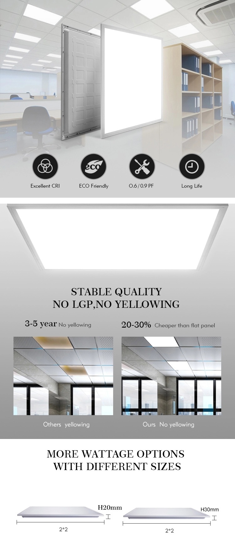 New Arrival Dimmable 2*2FT 595*595 40W 48W Square Backlit LED Panel Light