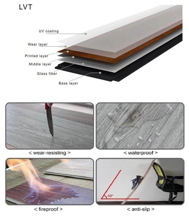 1.5mm-3mm Natural Wood PVC Dry Back Vinyl Floring with Glue