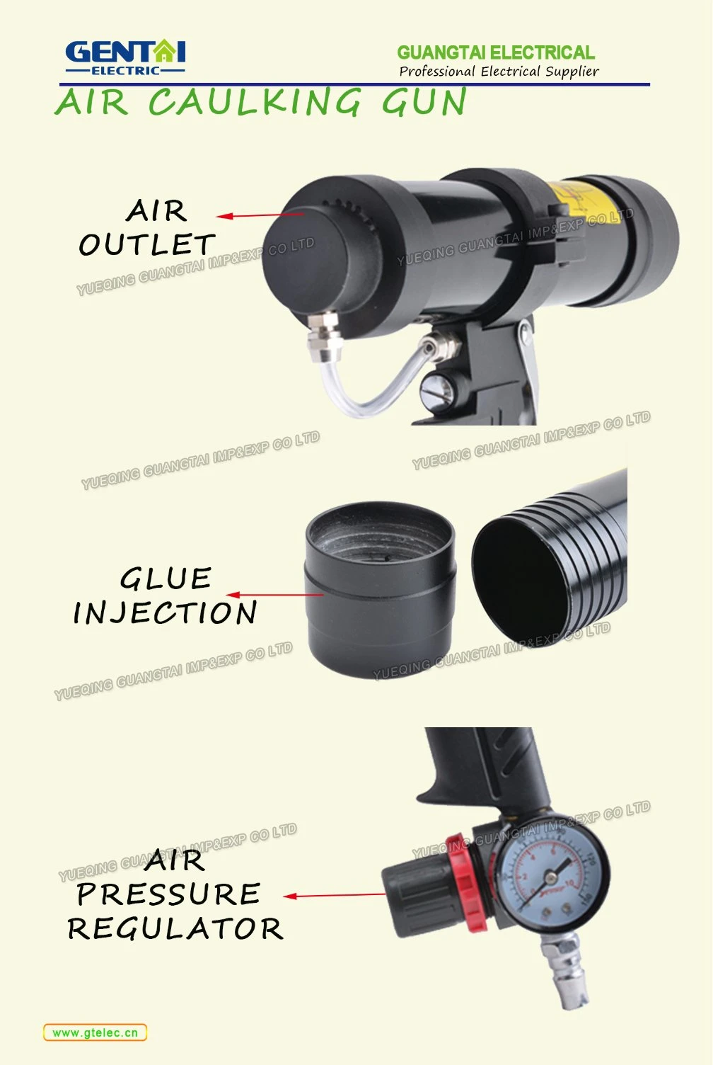 Pneumatic Tool Air Caulking Glue Gun with Gauge