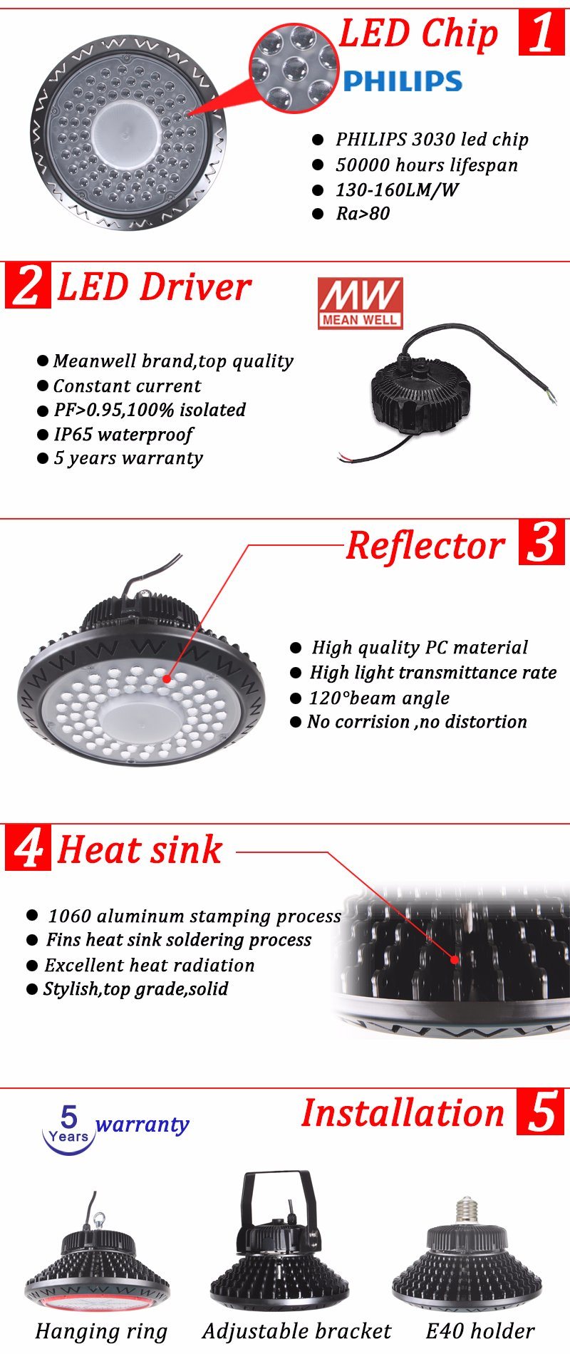 Indoor Outdoor Industrial Light Dimmable Highbay Lighting Lamp