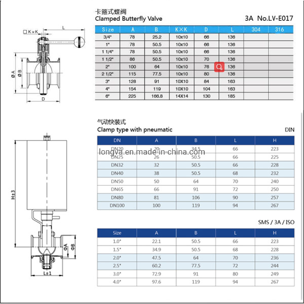 DN50 Sanitary Stainless Steel Manual Butterfly Valve with Silicone Seal and Trigger Handle